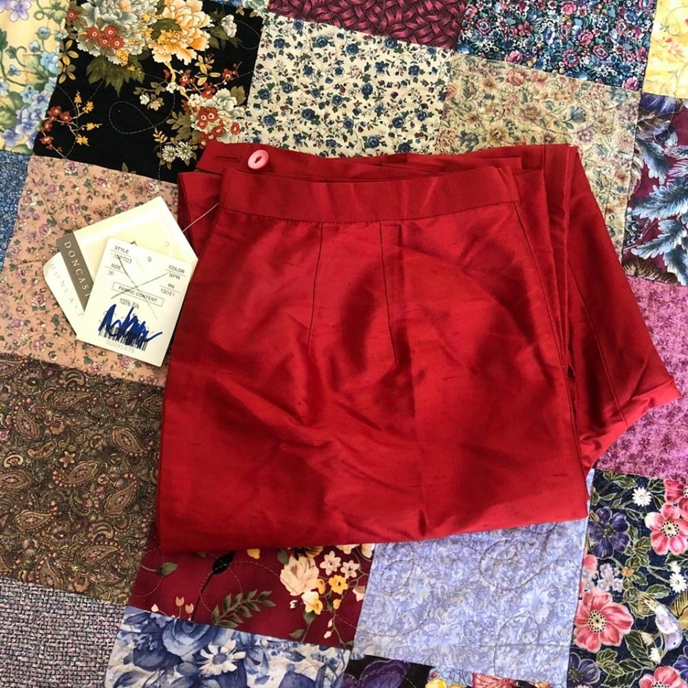 Vintage 80s / 90s Red 100% Silk Pants NWT